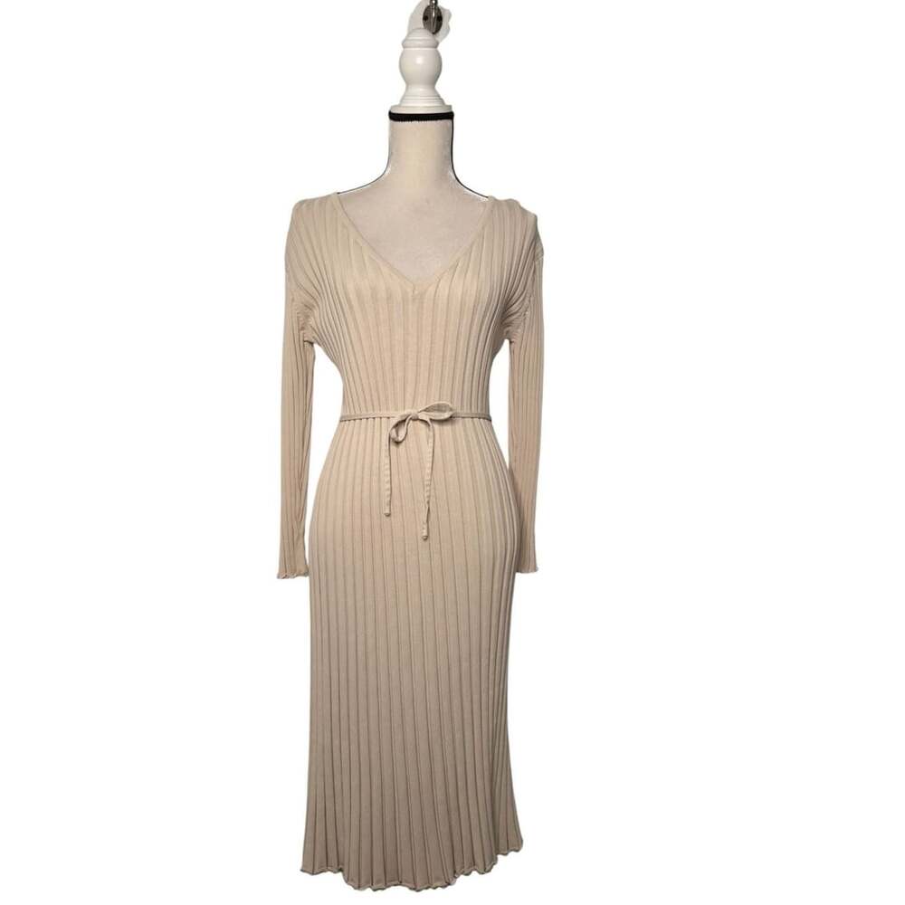 DISSH Beige Ribbed Knit Midi Dress Size L